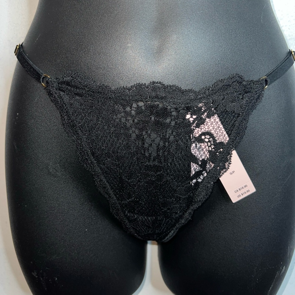 VICTORIA'S SECRET DREAM ANGELS Adjustable V-String Thong Panty Black Lace